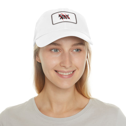 Dad White Hat with Leather Patch (Rectangle)